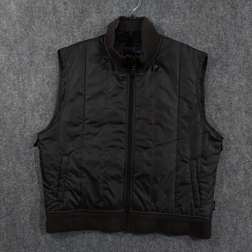 Polo Ralph Lauren Vest Mens Large Black Quilted Insulated Full Zip Pockets